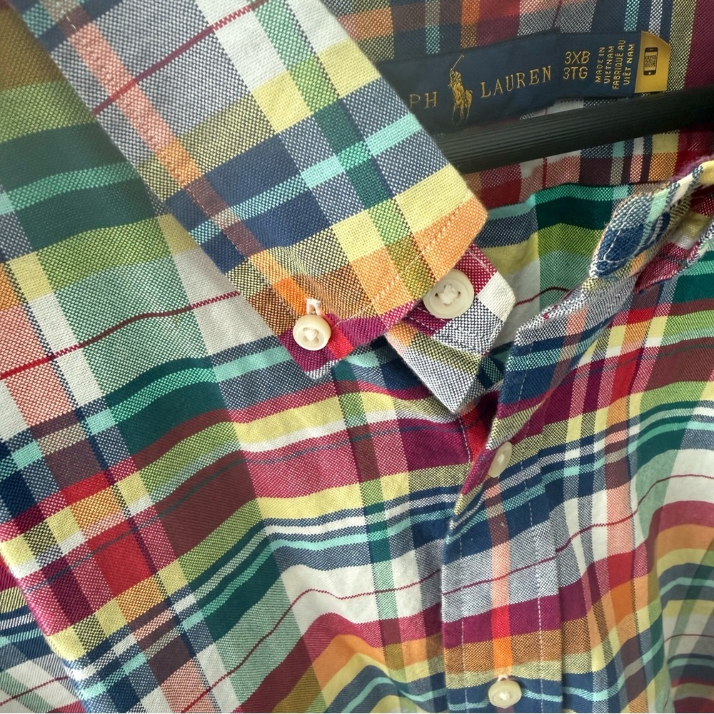 🧵 Ralph Lauren Plaid Button Down Shirt 3XB Colorful Cotton Short Sleeve 🧵 - Picture 3 of 8
